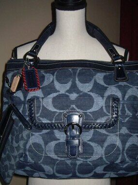 Coach BLUE DENIM Signature Handbag Purse Large Hobo RARE HTF 18993